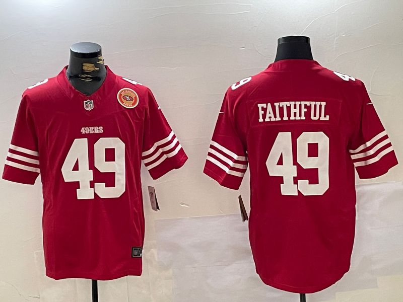 Men San Francisco 49ers #49 Faithful Red Three generations 2024 Nike Vapor Limited NFL Jersey style 8->san francisco 49ers->NFL Jersey
